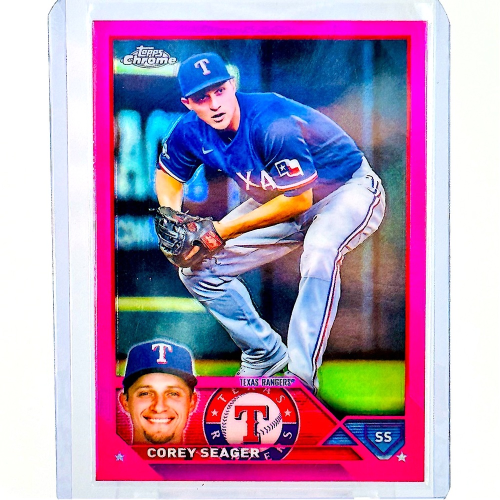 2023 Topps Chrome Baseball Corey Seager Pink Refractor Texas Rangers SP